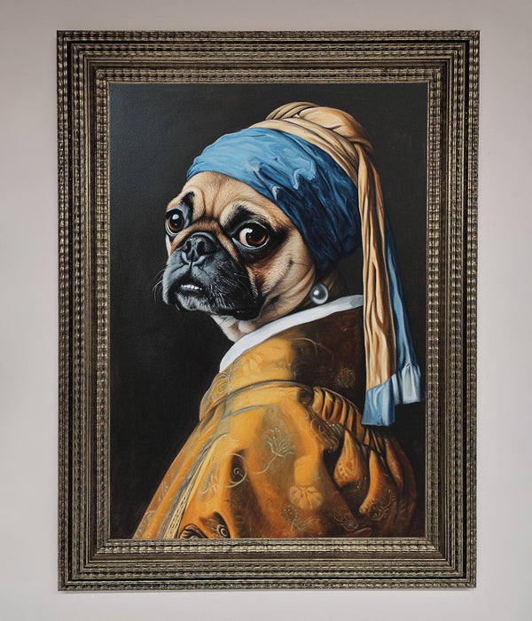 The Pug With The Pearl Earring Framed Print - Hi Society