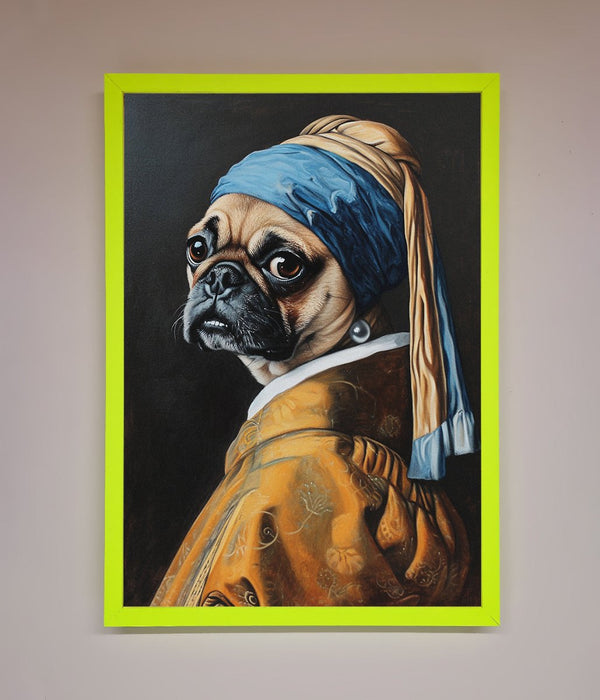 The Pug With The Pearl Earring Framed Print - Hi Society