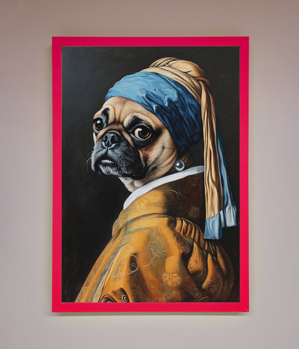 The Pug With The Pearl Earring Framed Print - Hi Society