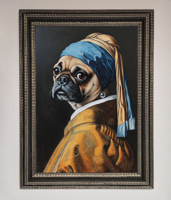 The Pug With The Pearl Earring Framed Print - Hi Society