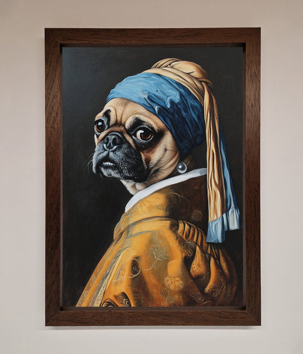 The Pug With The Pearl Earring Framed Print - Hi Society