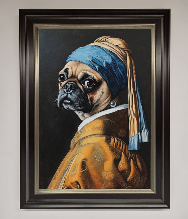 The Pug With The Pearl Earring Framed Print - Hi Society