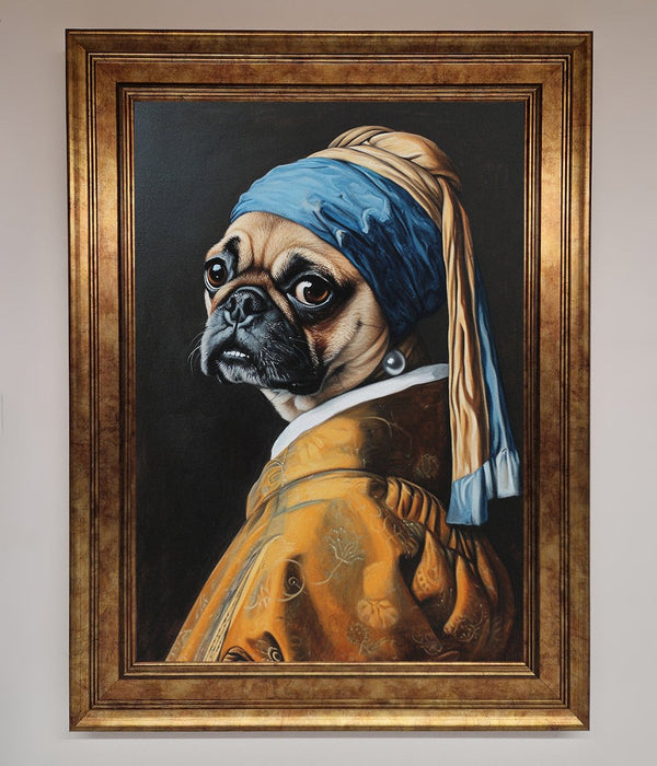 The Pug With The Pearl Earring Framed Print - Hi Society