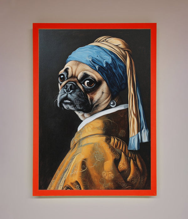 The Pug With The Pearl Earring Framed Print - Hi Society