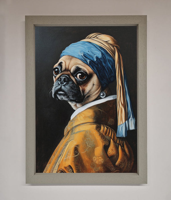 The Pug With The Pearl Earring Framed Print - Hi Society