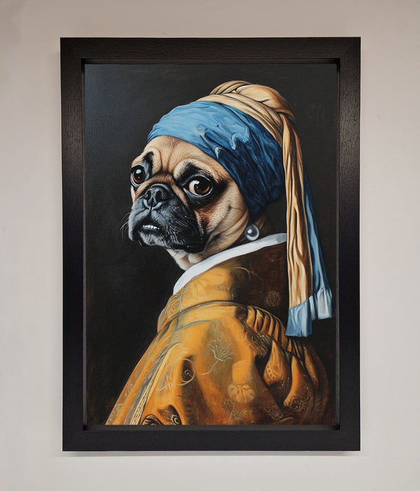 The Pug With The Pearl Earring Framed Print - Hi Society