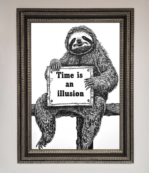 Time Is An Illusion Sloth Black Framed Poster - Hi Society