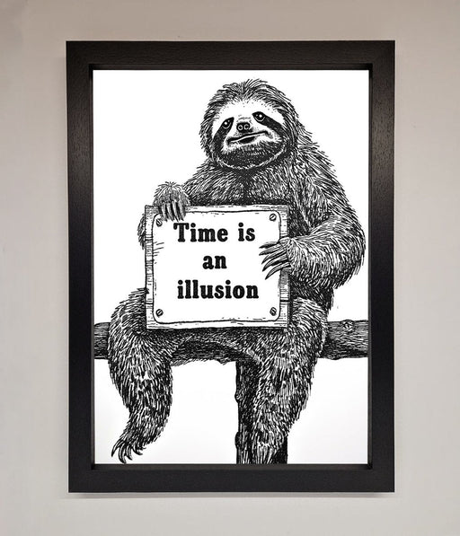 Time Is An Illusion Sloth Black Framed Poster - Hi Society
