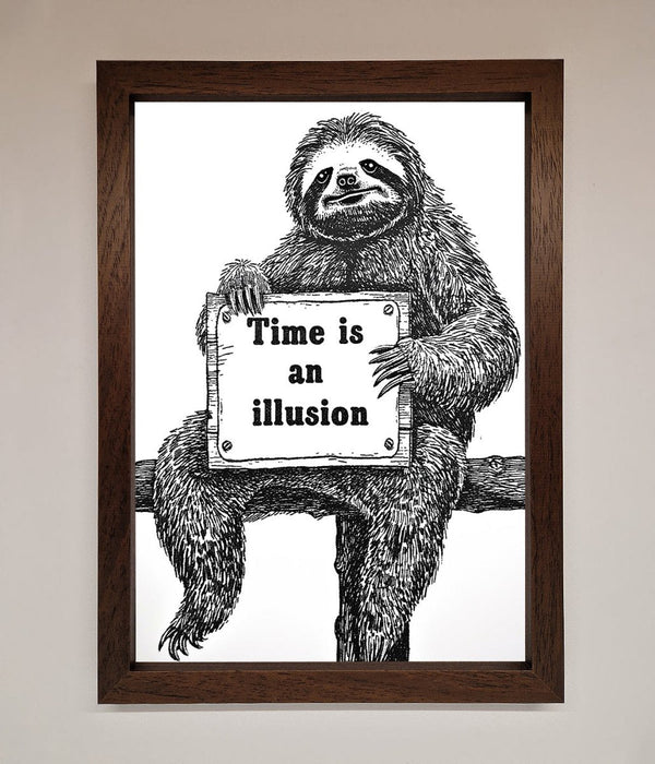 Time Is An Illusion Sloth Black Framed Poster - Hi Society