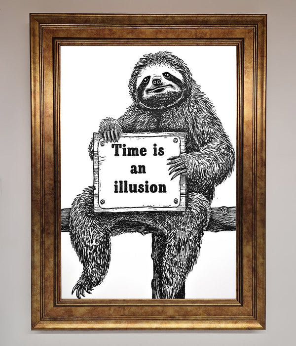 Time Is An Illusion Sloth Black Framed Poster - Hi Society