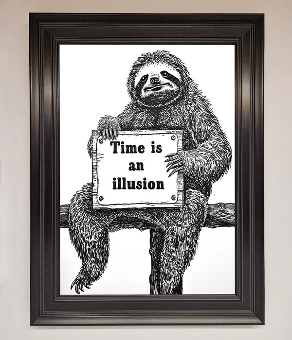 Time Is An Illusion Sloth Black Framed Poster - Hi Society