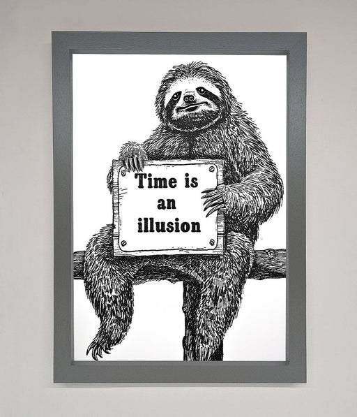Time Is An Illusion Sloth Black Framed Poster - Hi Society