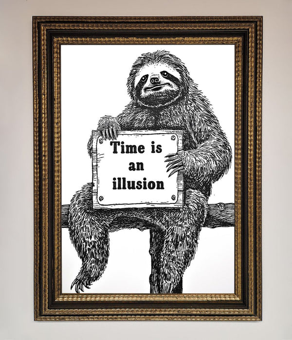 Time Is An Illusion Sloth Black Framed Poster - Hi Society