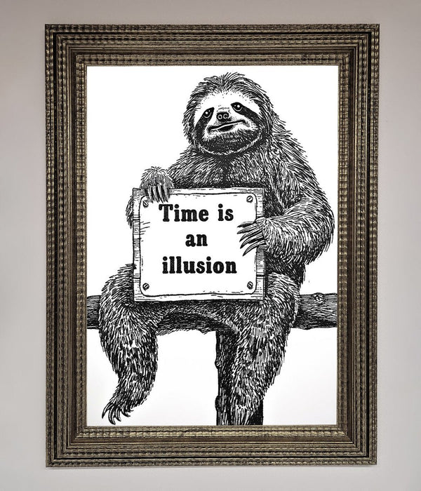 Time Is An Illusion Sloth Black Framed Poster - Hi Society