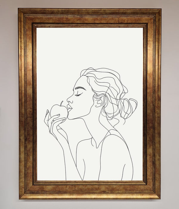 Women With An Apple Line Drawing Framed Poster - Hi Society