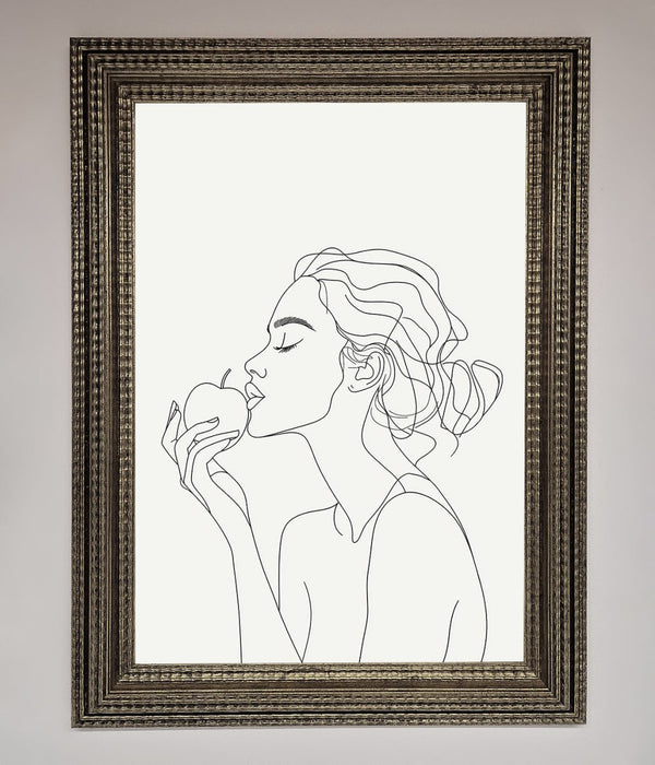 Women With An Apple Line Drawing Framed Poster - Hi Society