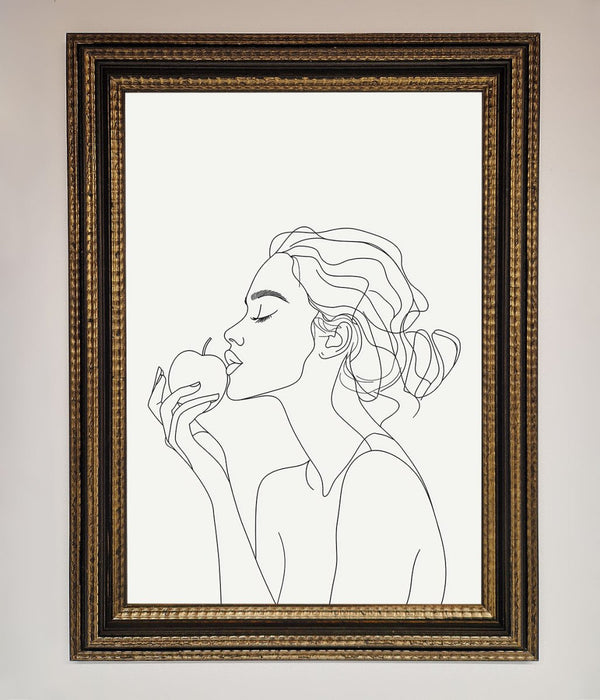Women With An Apple Line Drawing Framed Poster - Hi Society