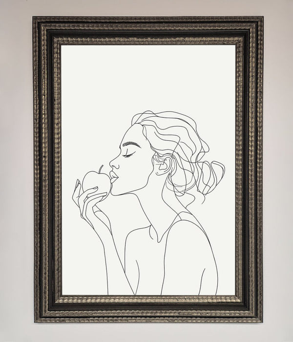 Women With An Apple Line Drawing Framed Poster - Hi Society
