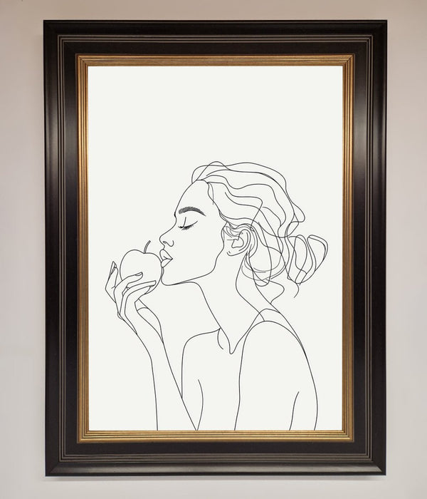 Women With An Apple Line Drawing Framed Poster - Hi Society