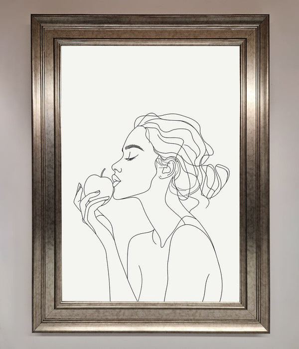 Women With An Apple Line Drawing Framed Poster - Hi Society