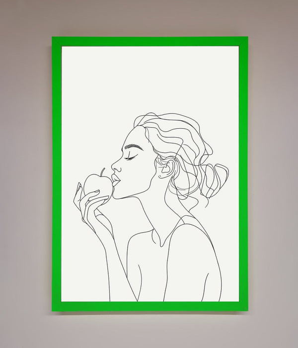 Women With An Apple Line Drawing Framed Poster - Hi Society