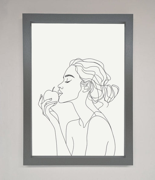 Women With An Apple Line Drawing Framed Poster - Hi Society
