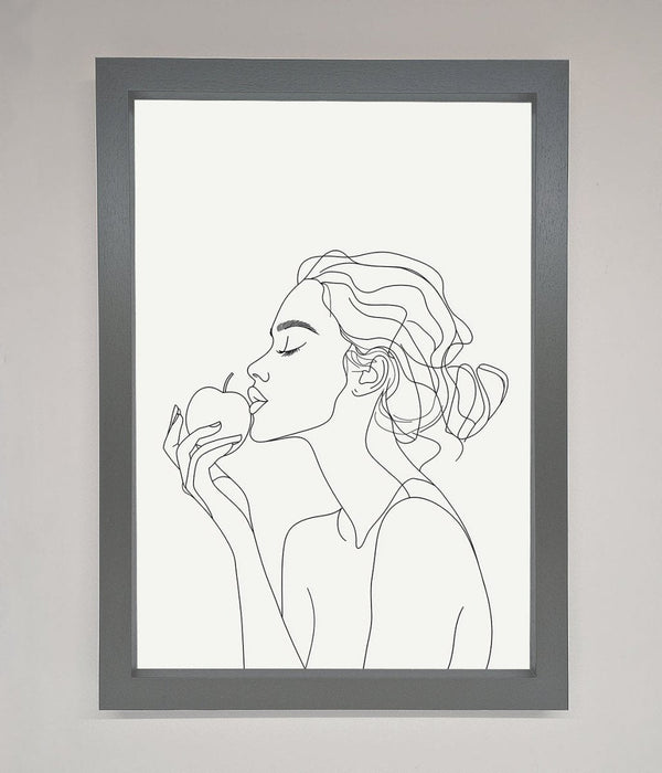 Women With An Apple Line Drawing Framed Poster - Hi Society