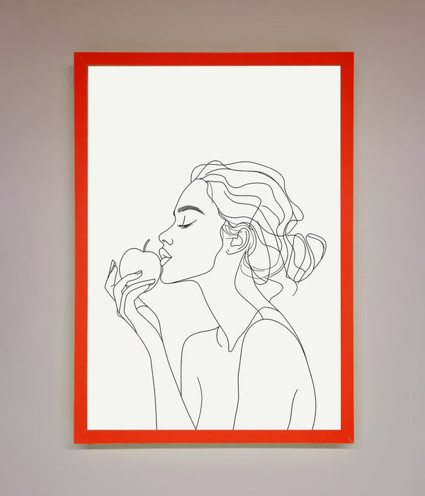 Women With An Apple Line Drawing Framed Poster - Hi Society