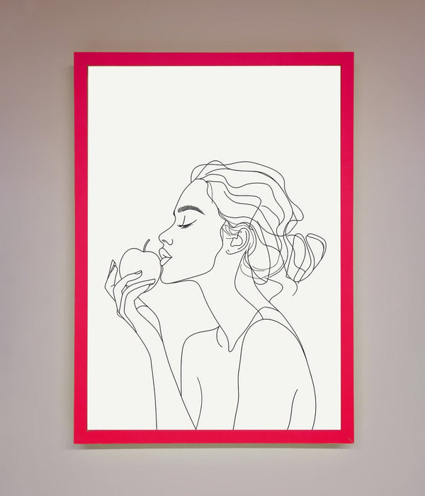Women With An Apple Line Drawing Framed Poster - Hi Society