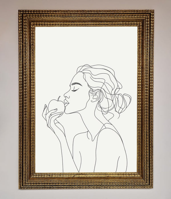 Women With An Apple Line Drawing Framed Poster - Hi Society